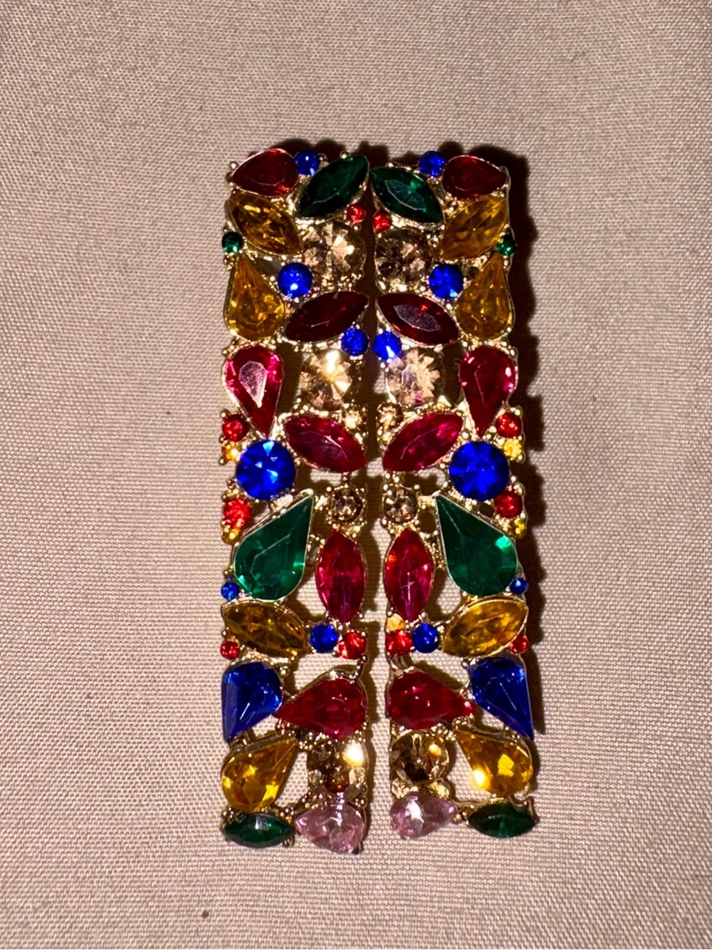 Flyonce Multicolor Rhinestone Rectangle Dangle Earrings NIB - Picture 2 of 7